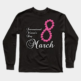 International Womens Day Pink Rose Flower 8 March 2023 Long Sleeve T-Shirt